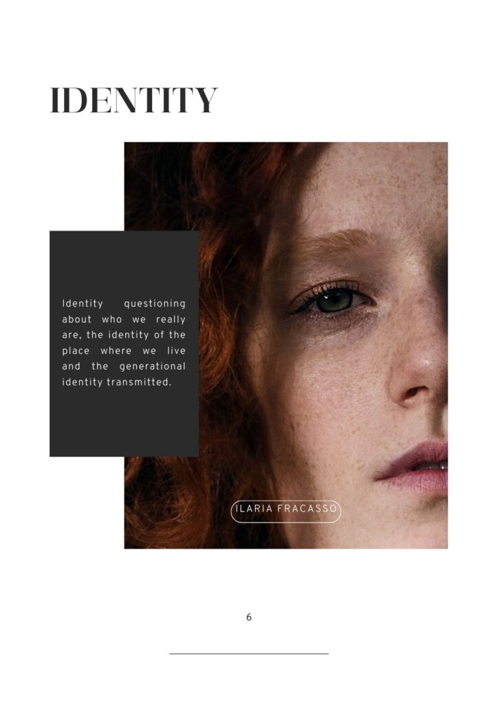 Primo piano di una modella dai capelli rossi e occhi verdi, riflettendo su identità e appartenenza, per l'editoriale 'Identity' di Ilaria Fracasso.