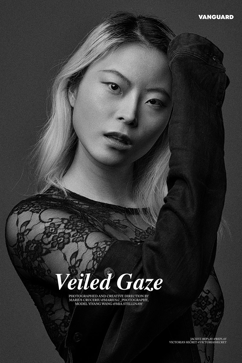 Ritratto editoriale in bianco e nero di una modella, scattato da Marius Cruceriu per Vanguard Magazine. Fotografo editoriale a Milano e Venezia.