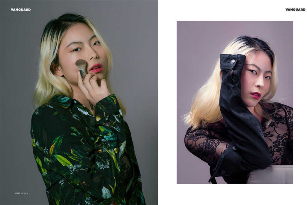 Editoriale di moda pubblicato su Vanguard Magazine, con styling strutturato e narrazione visiva intensa.
